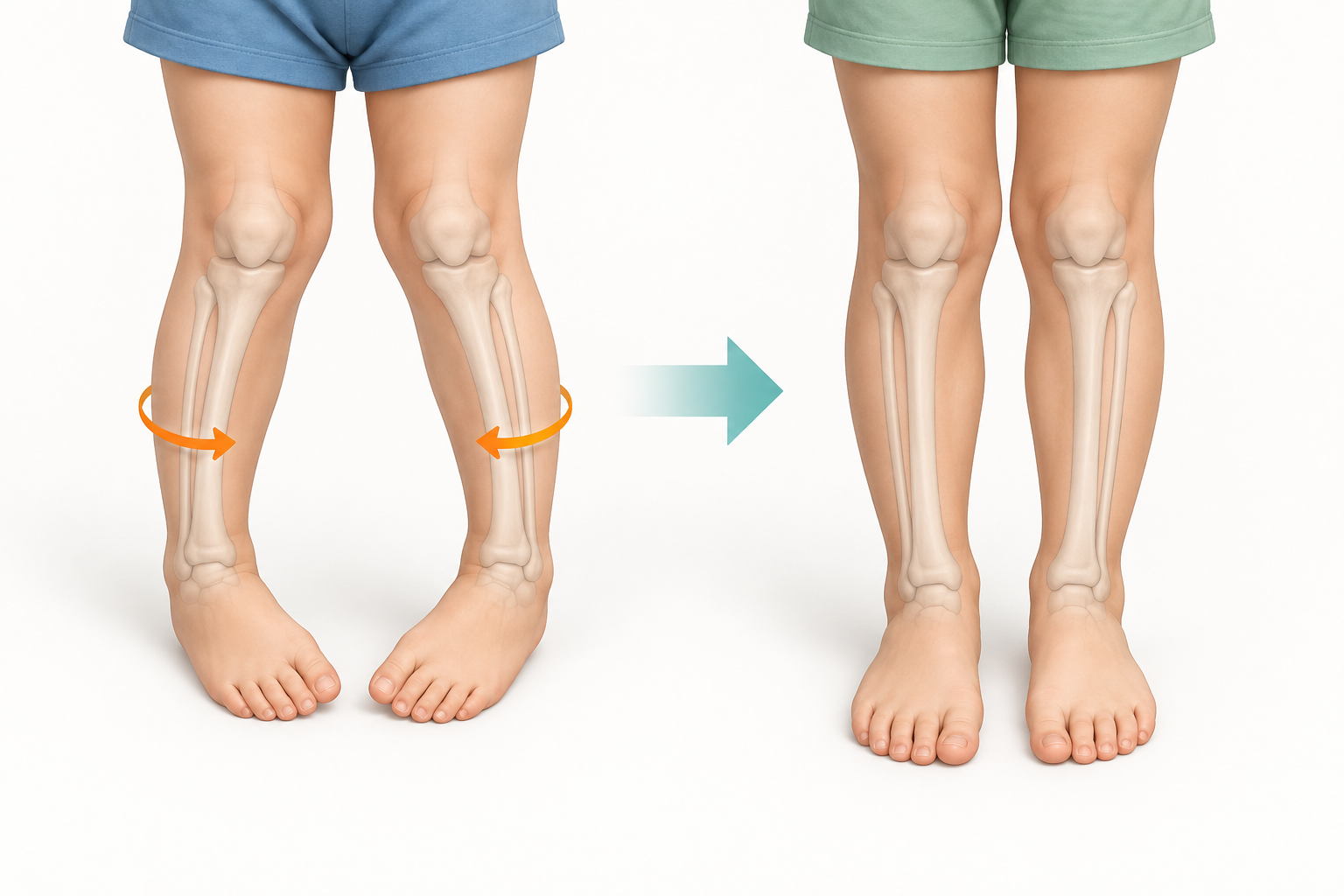 Comparación de la torsión tibial interna en un niño pequeño y la alineación de las piernas al crecer